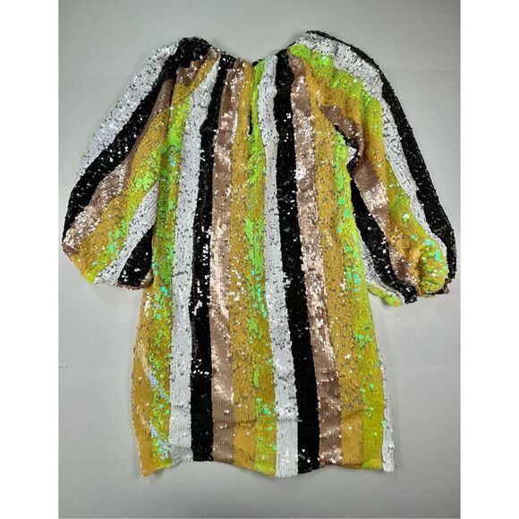 NEW Melloday Multicolor Sequin Stripe Balloon Sleeve Mini Dress Size Medium NEW! - Picture 11 of 12